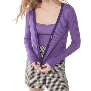 Urban Outfitters Lucky Ribbed Knit Cardigan Button Up Purple